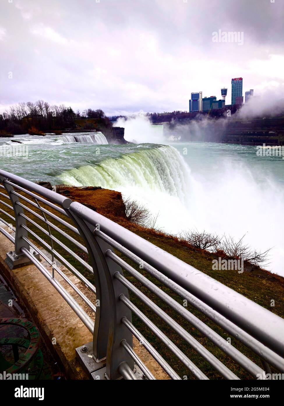 Niagara Falis a group of three waterfalls at the southern end of Niagara Gorge, spanning the border between the province of Ontario in Canada Stock Photo