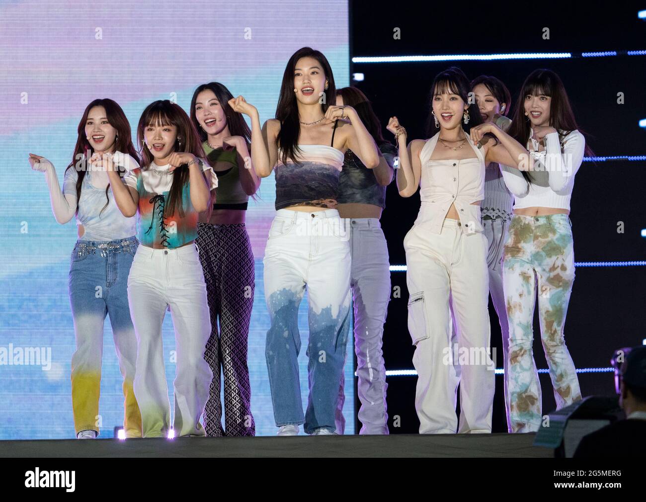 Seoul, South Korea. 26th June, 2021. K-pop girl group Wiki Miki performs on  the stage during a K-Pop live concert "27th Dream Concert" at the Sangam  World Cup Stadium in Seoul, South