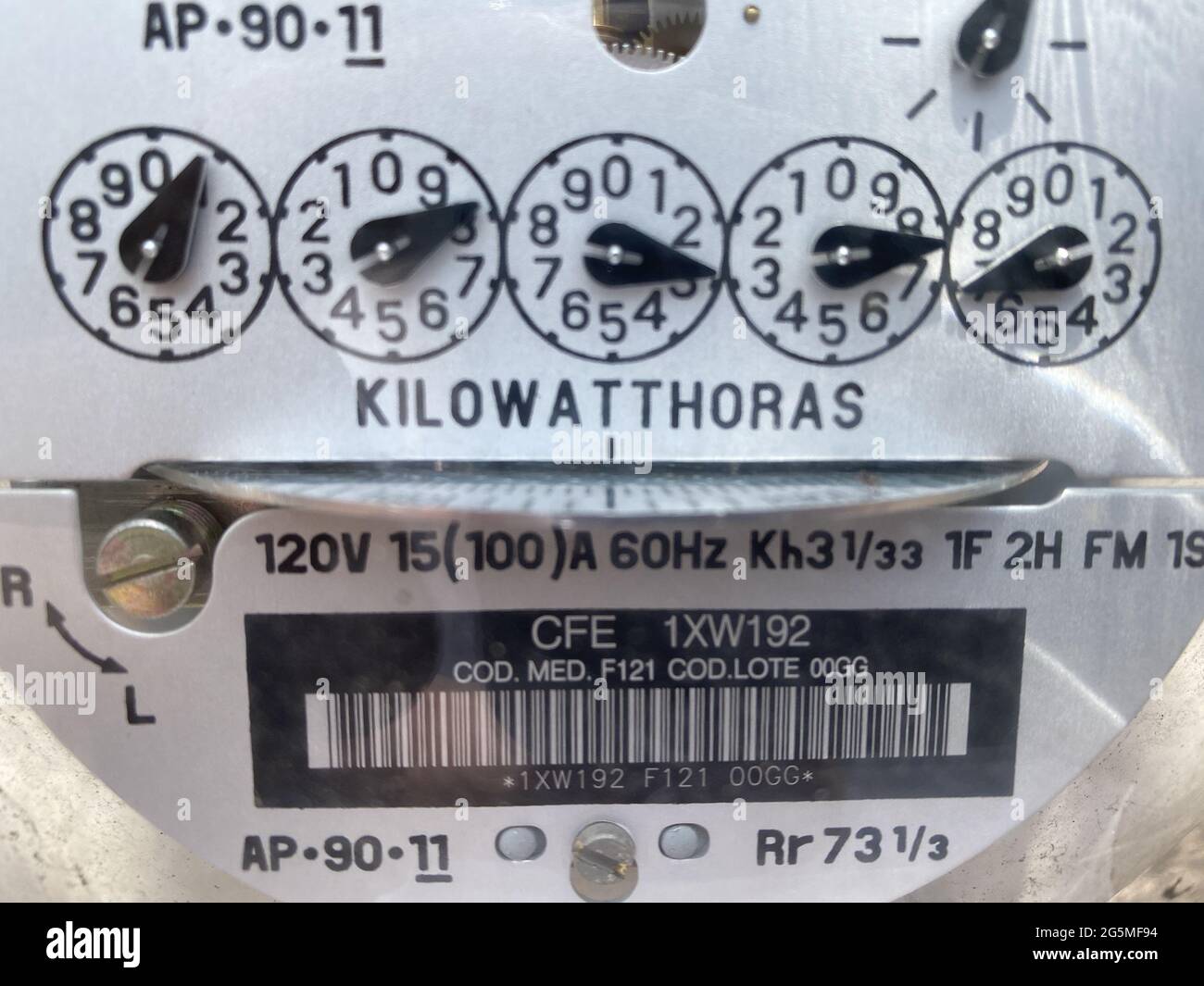 Closeup of kilowatt-hour electricity meter Stock Photo