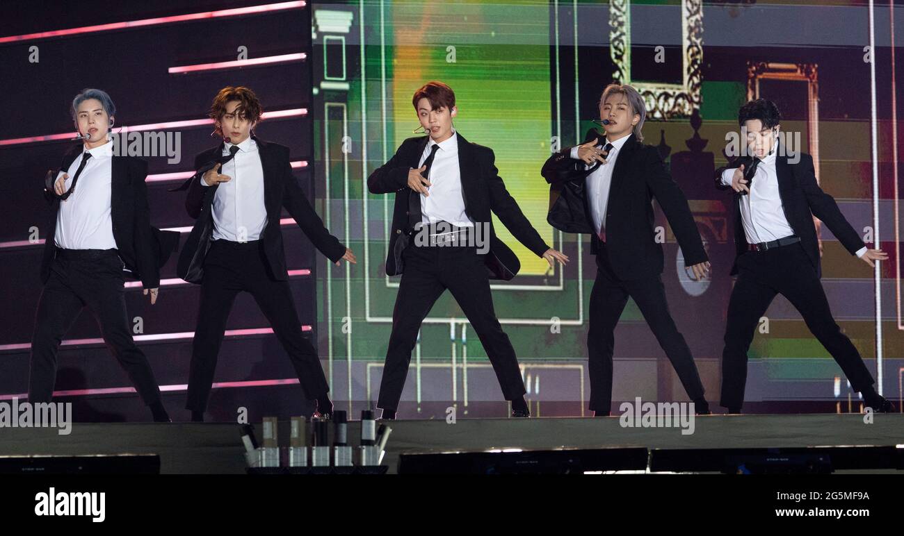 Seoul South Korea 26th June 21 K Pop Boy Band A C E Performs On The Stage During A K Pop Live Concert 27th Dream Concert At The Sangam World Cup Stadium In Seoul South Korea