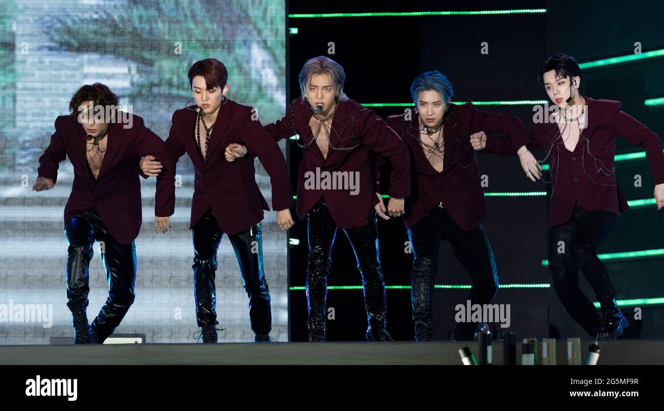 Seoul South Korea 26th June 21 K Pop Boy Band A C E Performs On The Stage During A K Pop Live Concert 27th Dream Concert At The Sangam World Cup Stadium In Seoul South Korea
