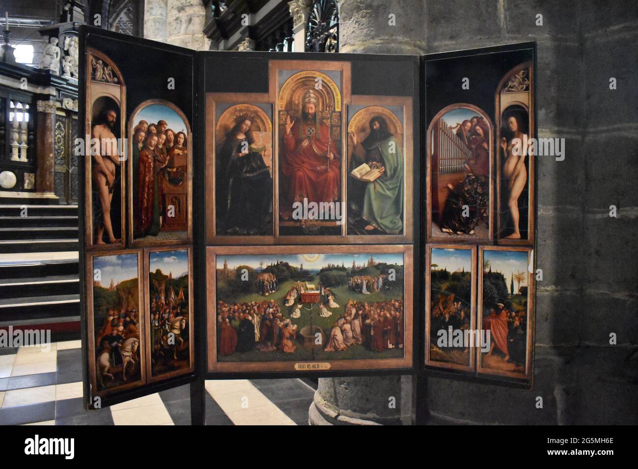 Saint Bavo's Cathedral in Ghent, Belgium. Ghent Altarpiece Stock Photo