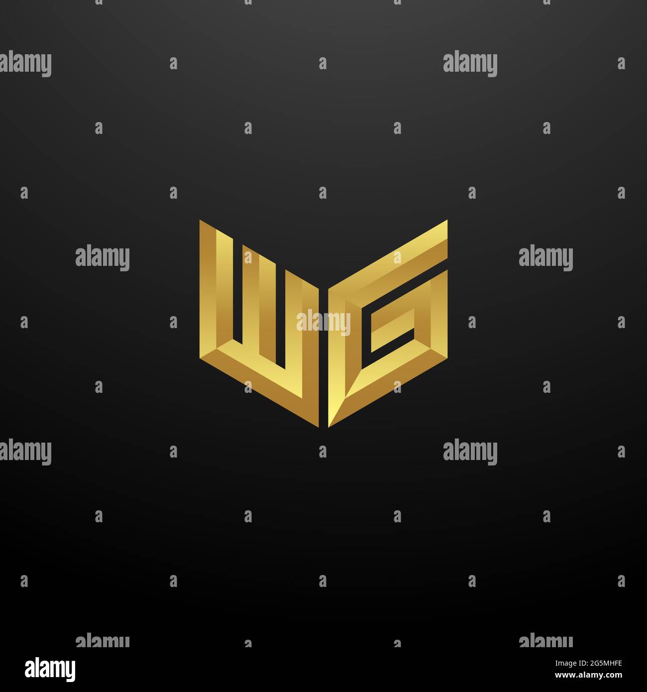 WG Logo Monogram Letter Initials Design Template with Gold and Black Background Vector icon modern Stock Vector
