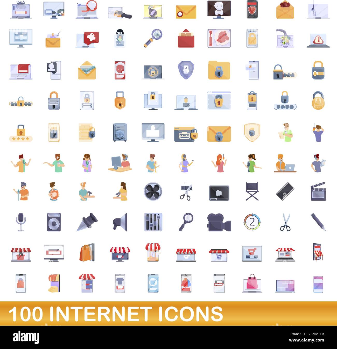 100 internet icons set. Cartoon illustration of 100 internet icons ...