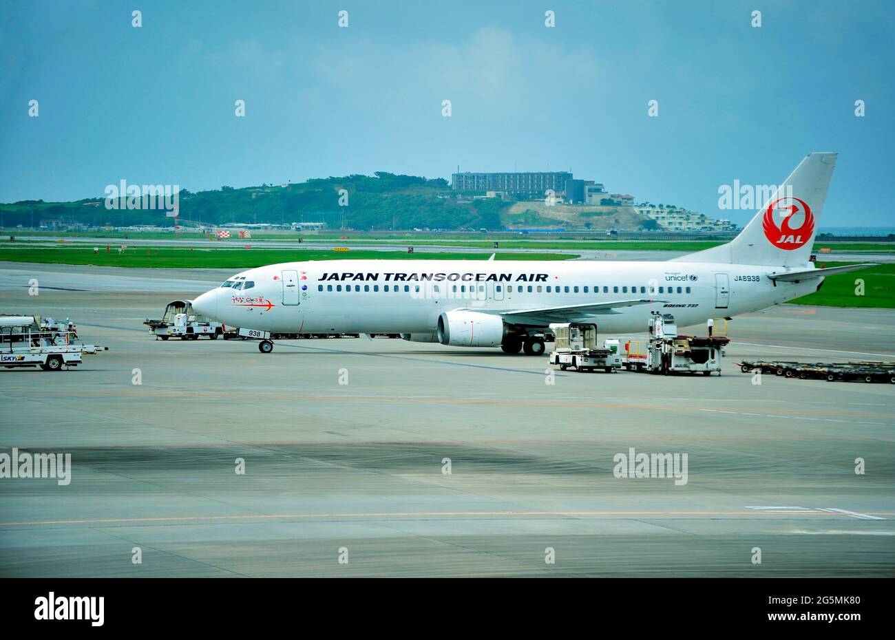 Japan Transocean Air, JTA, Boeing B-737/400, JA8938, Take Off, Naha Airport, Naha, Okinawa, Ryukyu Islands, Japan Stock Photo