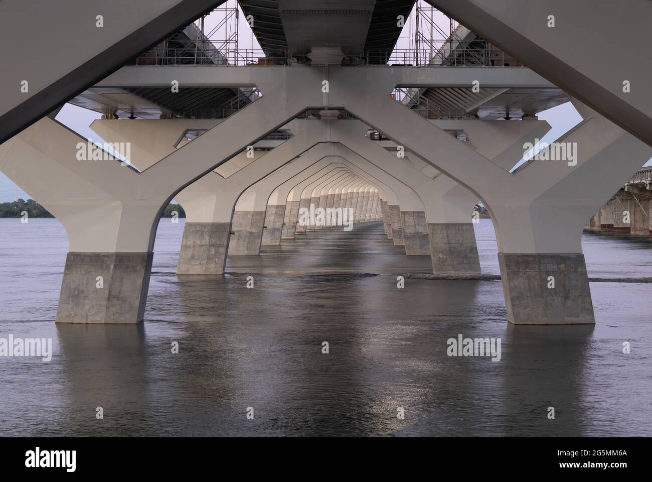 A zoomed view under the Champlain bridge in Montreal. Stock Photo