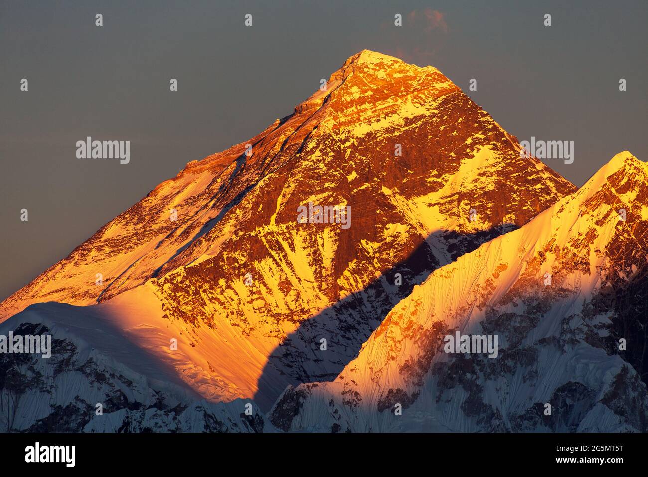 Evening sunset view of Mount Everest from Renjo pass. Three passes and