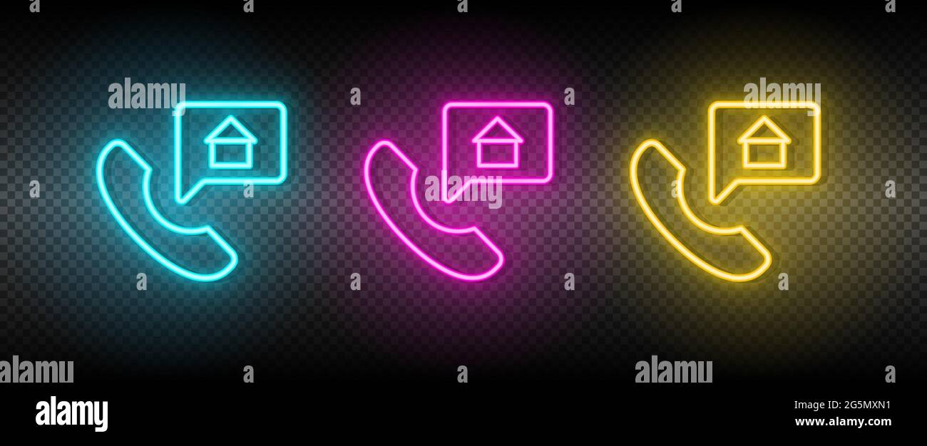 Real estate vector agency, call center, home. Illustration neon blue