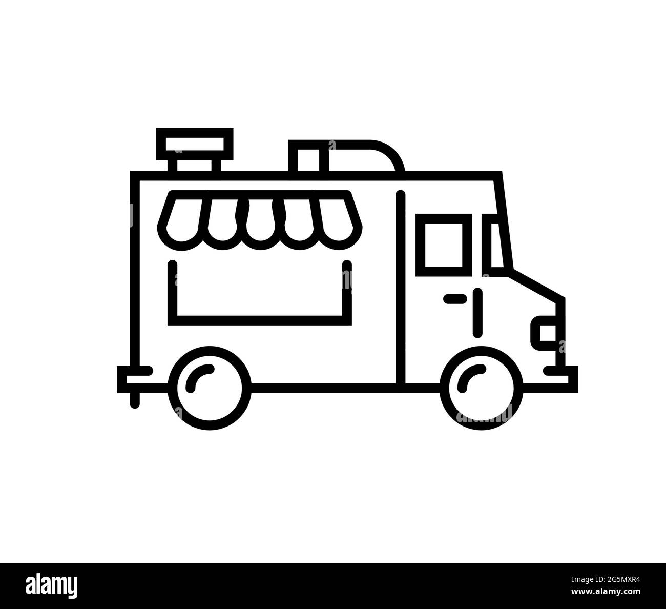 Food truck logo line icon. Vector foodtruck kitchen street van design icon Stock Vector