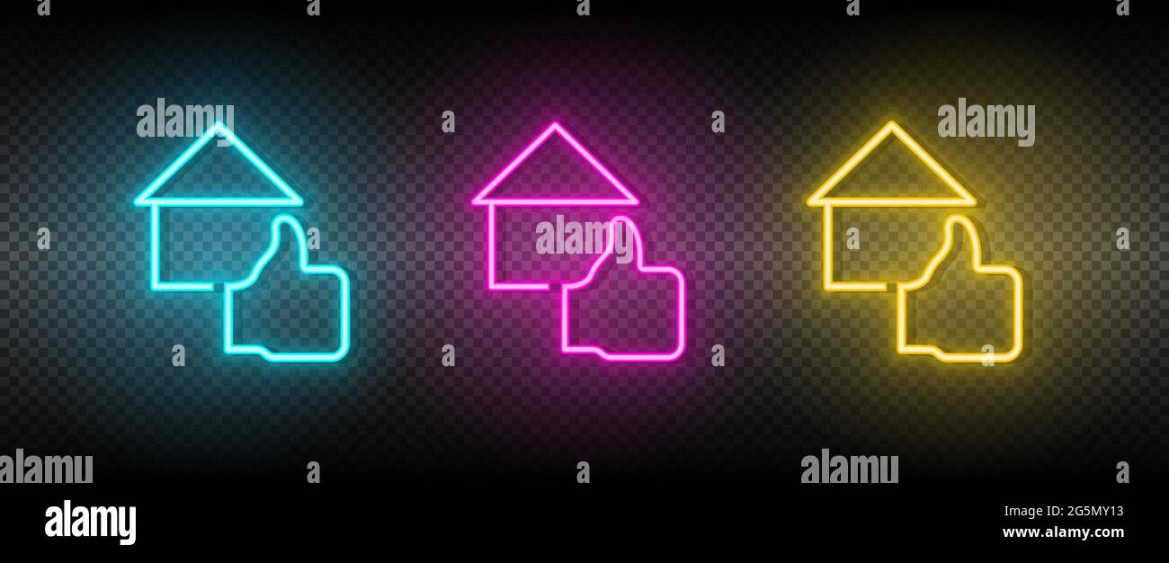 Real estate vector feedback, house, property. Illustration neon blue