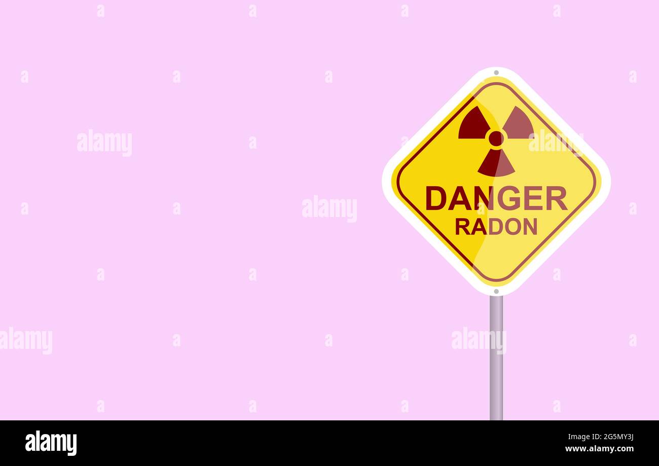Alert signal, danger. RADON, is a contaminant that affects indoor air quality worldwide. Radioactive, colorless, odorless, tasteless noble gas. Stock Photo