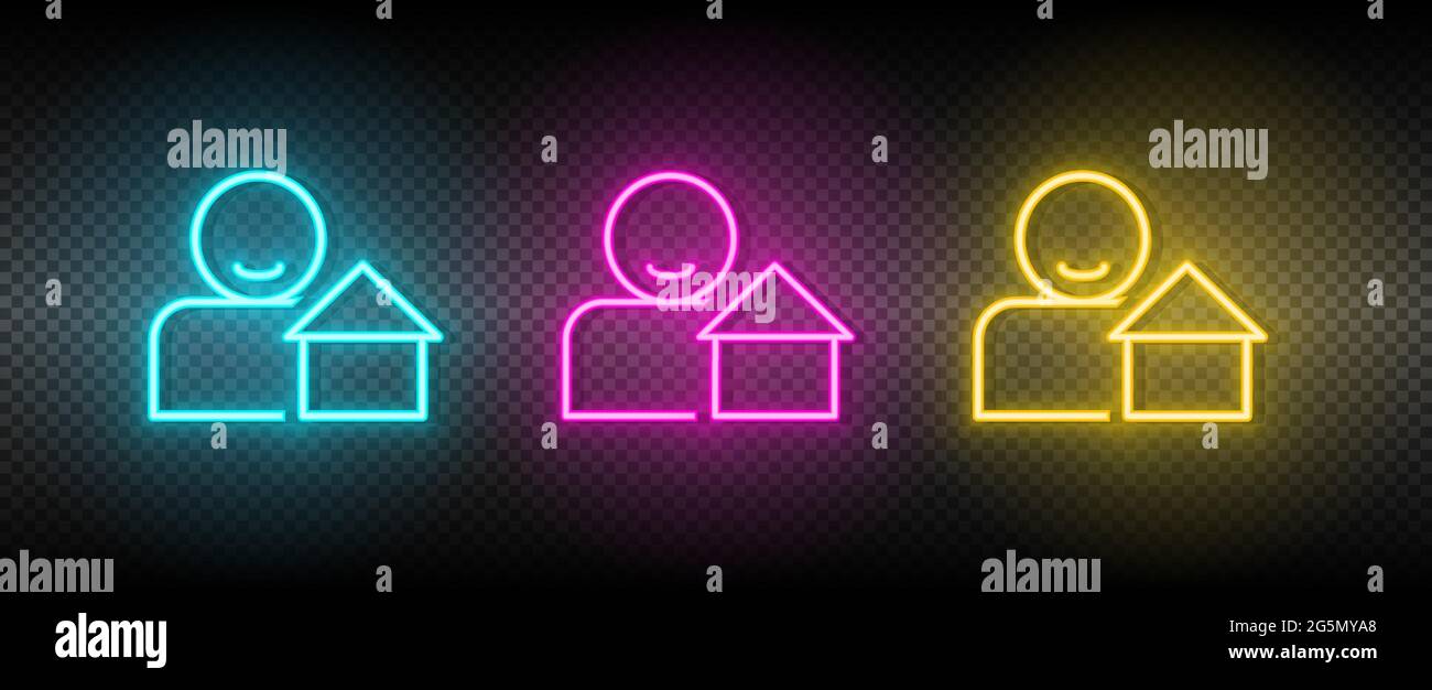 Real estate vector agent, property, real estate. Illustration neon blue