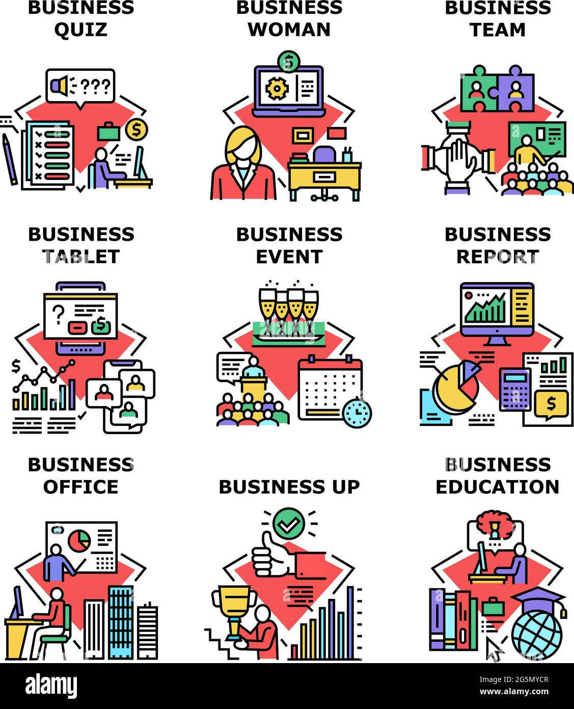 Business Education Set Icons Vector Illustrations Stock Vector Image ...