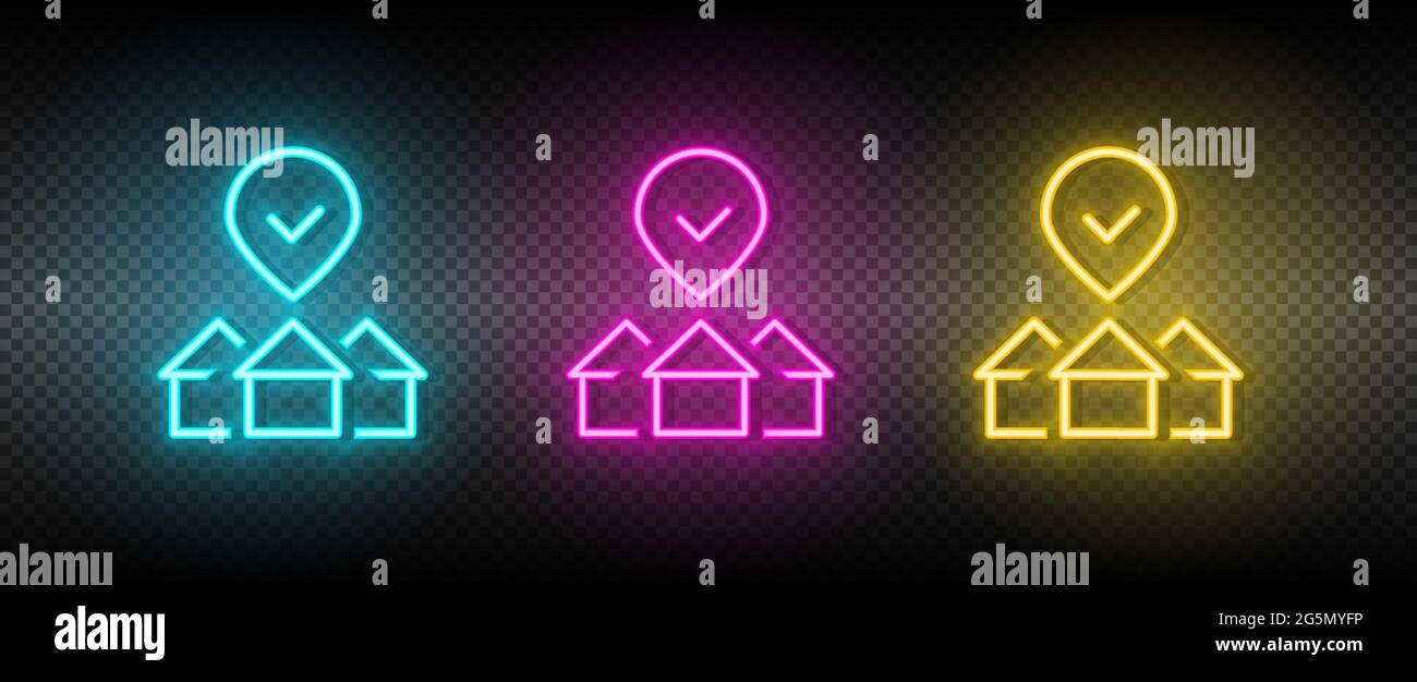 Real estate vector buy, house, property, selection. Illustration neon