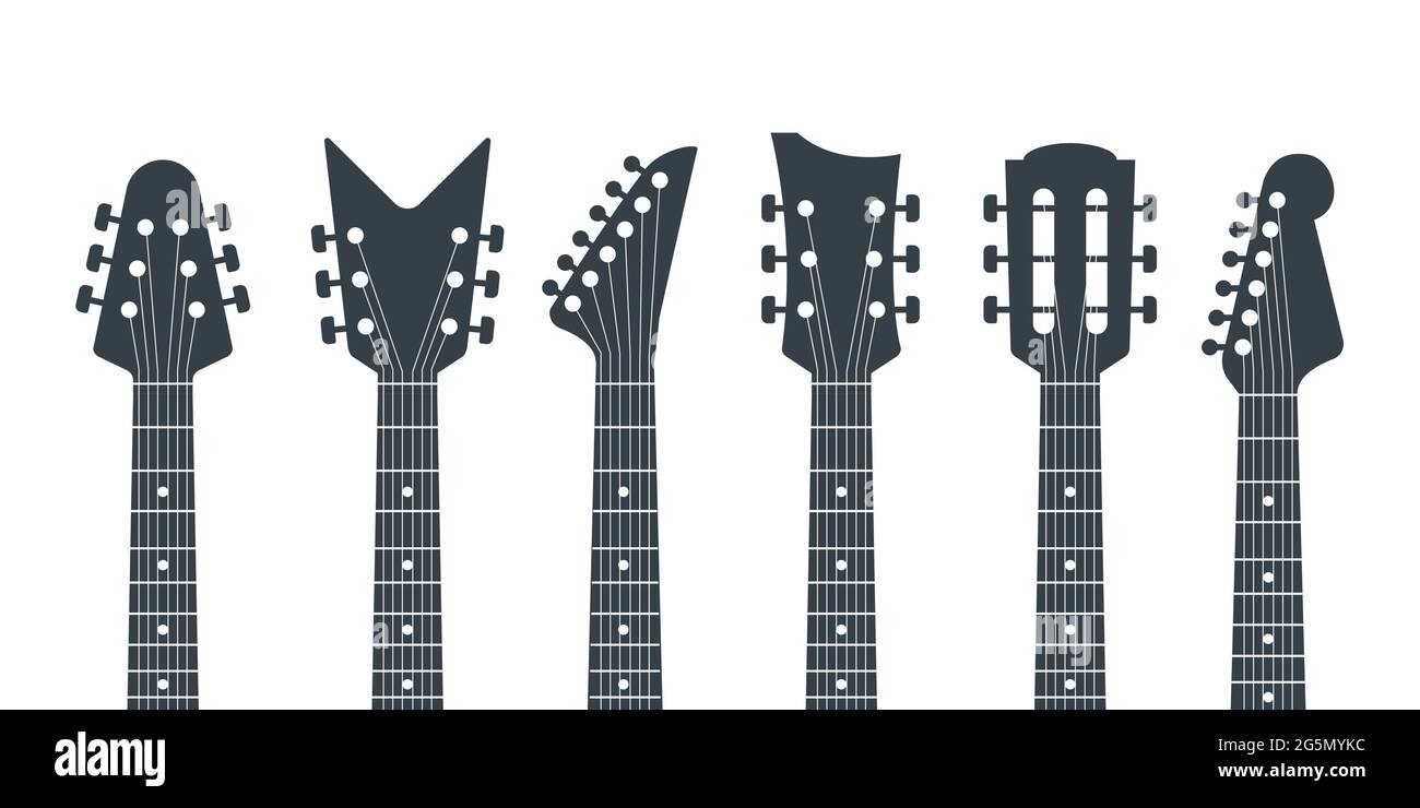 Guitars headstock vector electric neck abstract icon. Guitar head acoustic rock instrument logo icon Stock Vector