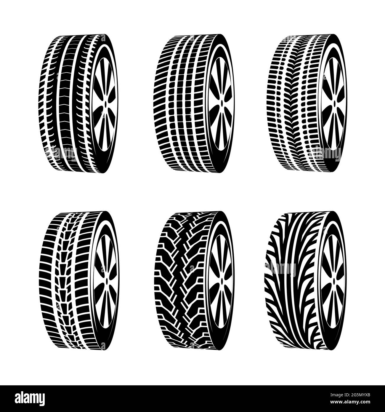 Vector black rubber tyre texture. Black tire design car texture silhouette Stock Vector