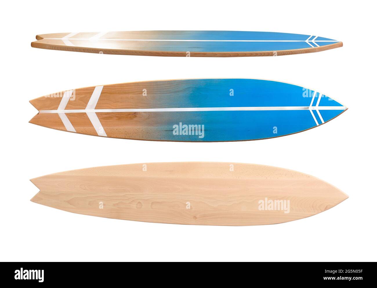 Different view of wooden surfboard on white background Stock Photo Alamy