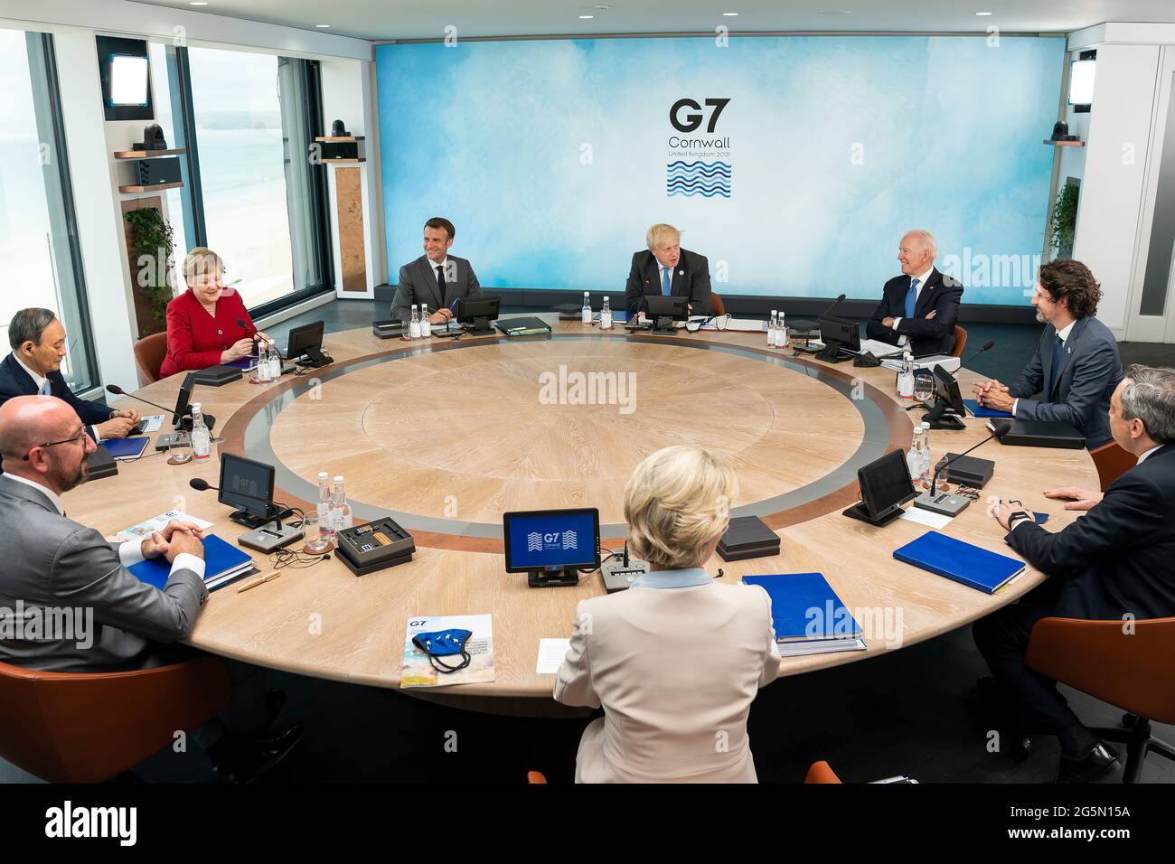 President Joe Biden attends a working session of the G7 summit Friday, June 11, 2021 at the Carbis Bay Hotel and Estate in St. Ives, Cornwall, England. (Official White House Photo by Adam Schultz) Stock Photo