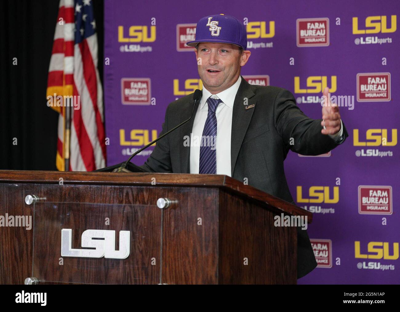 Baton Rouge, LA, USA. 28th June, 2021. Jay Johnson is introduced as the new  Head Baseball Coach at LSU at Alex Box Stadium, Skip Bertman Field in Baton  Rouge, LA. Jonathan Mailhes/CSM/Alamy
