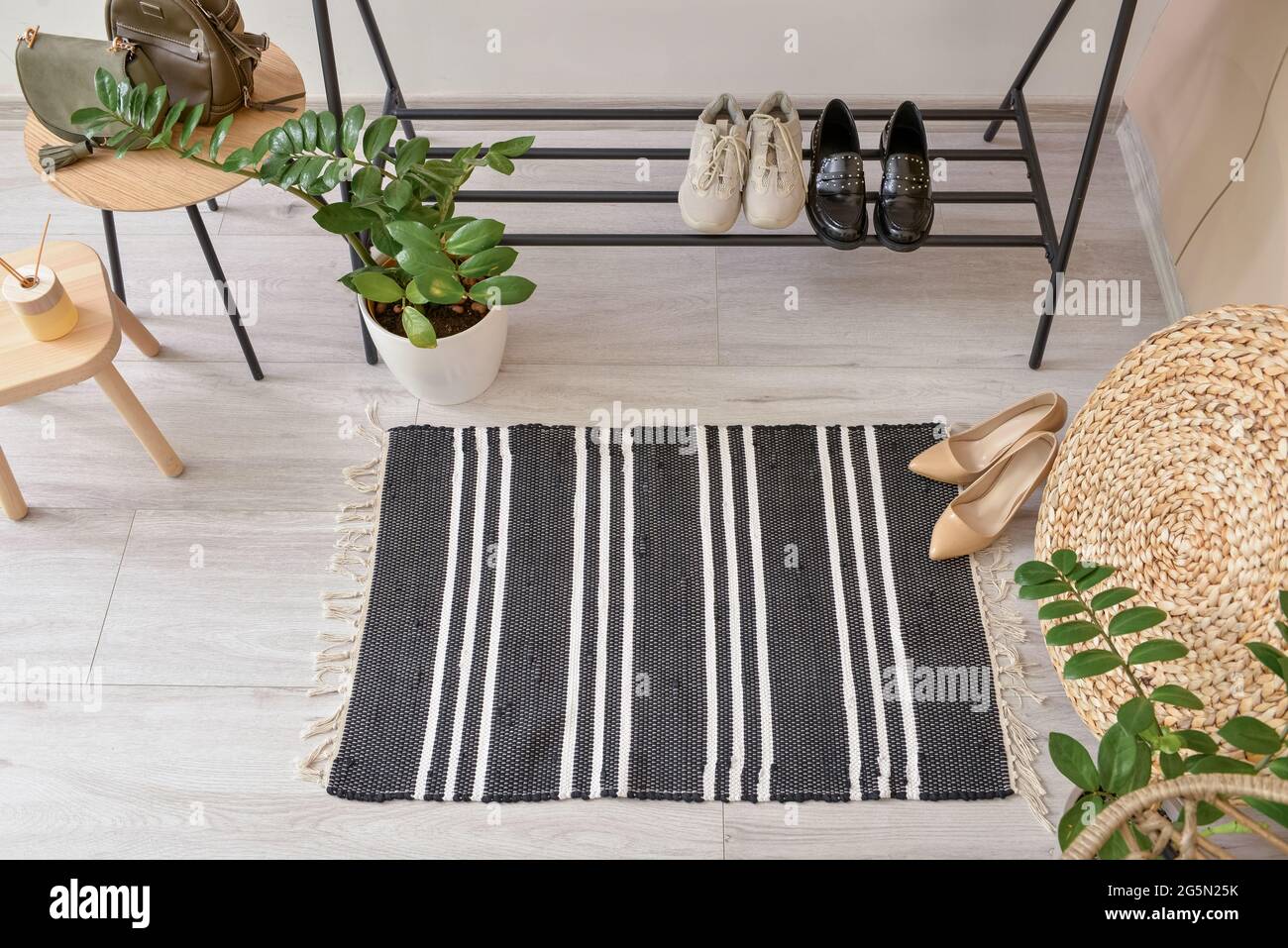 Stylish rug in interior of modern hallway Stock Photo - Alamy