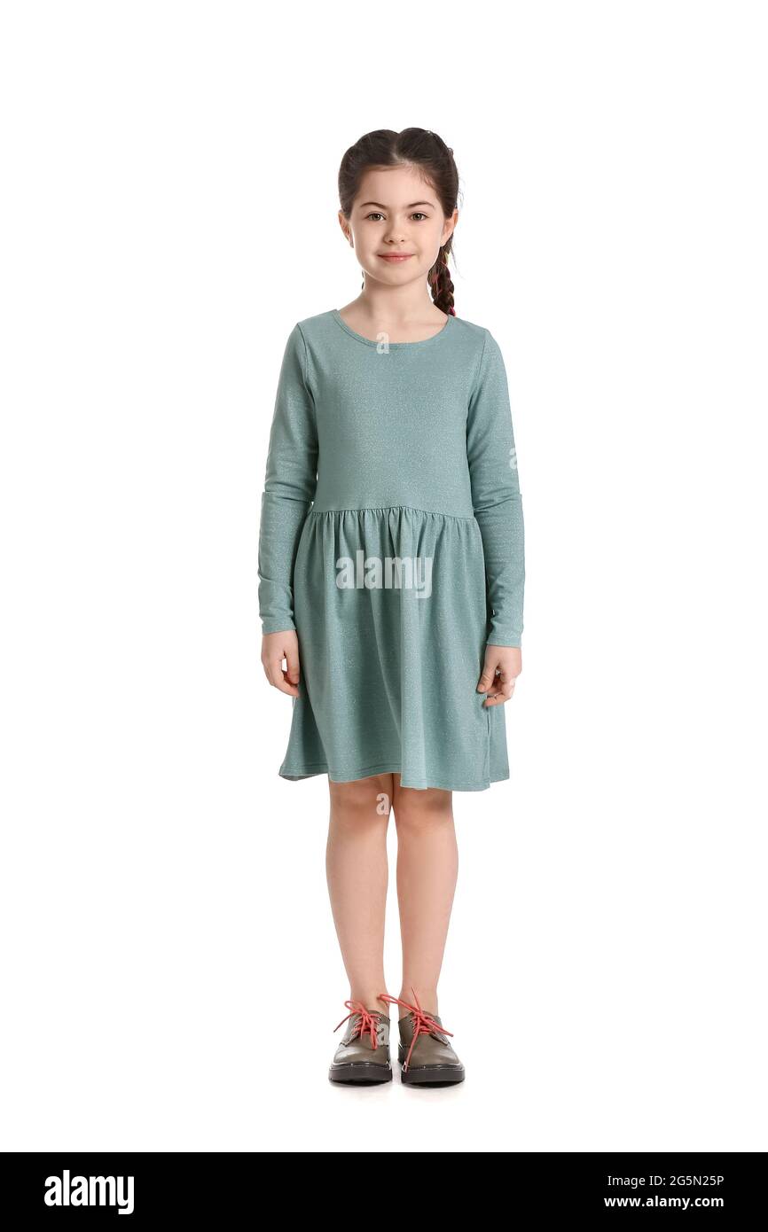 Portrait of little girl on white background Stock Photo - Alamy