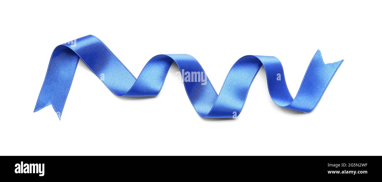 Blue ribbon on white background Stock Photo - Alamy