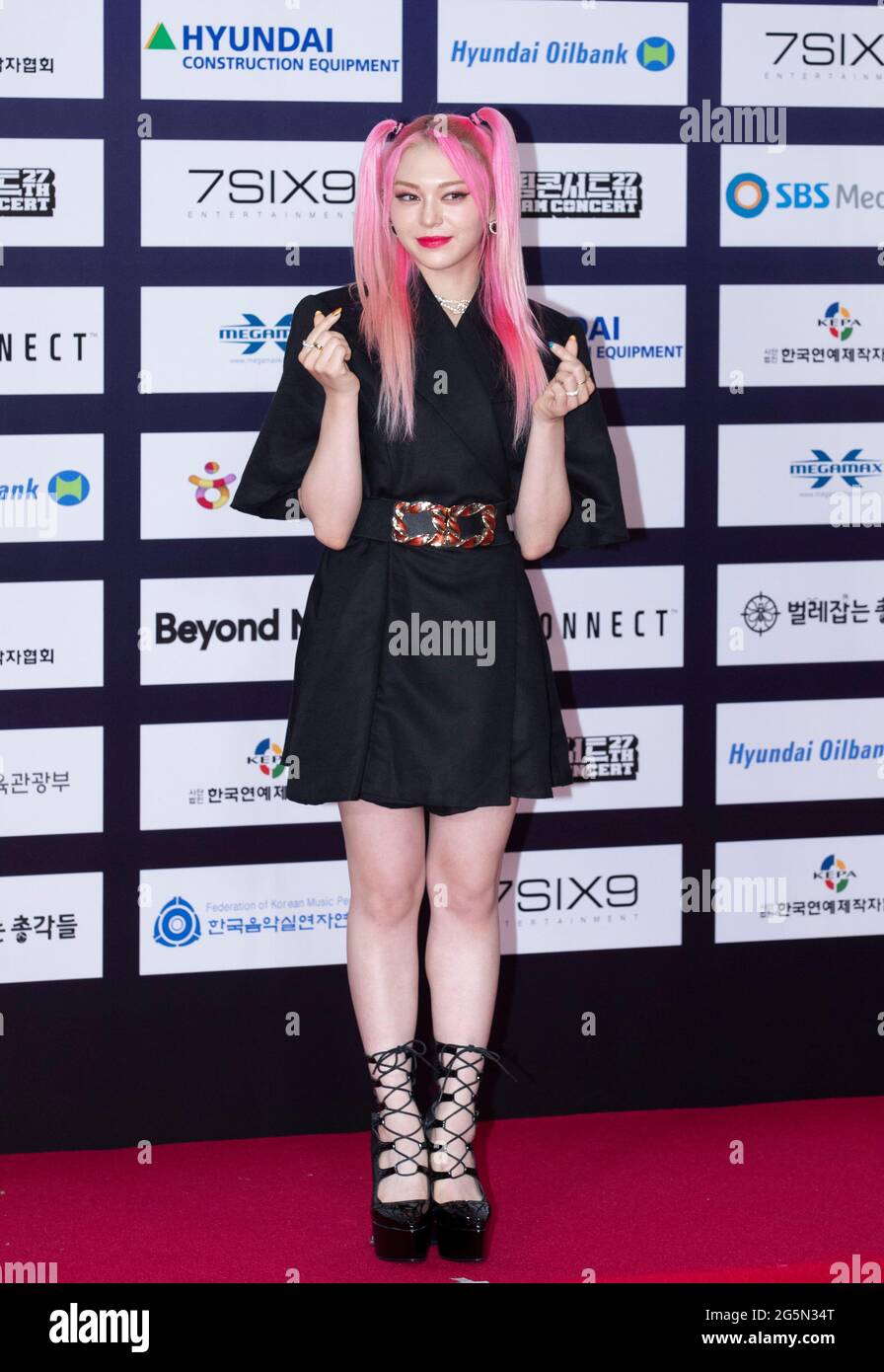 26 June 2021 - Seoul, South Korea : South Korean K-Pop singer AleXa, attend  a photo call for before their live concert "27th Dream Concert" at the  Sangam World Cup Stadium in