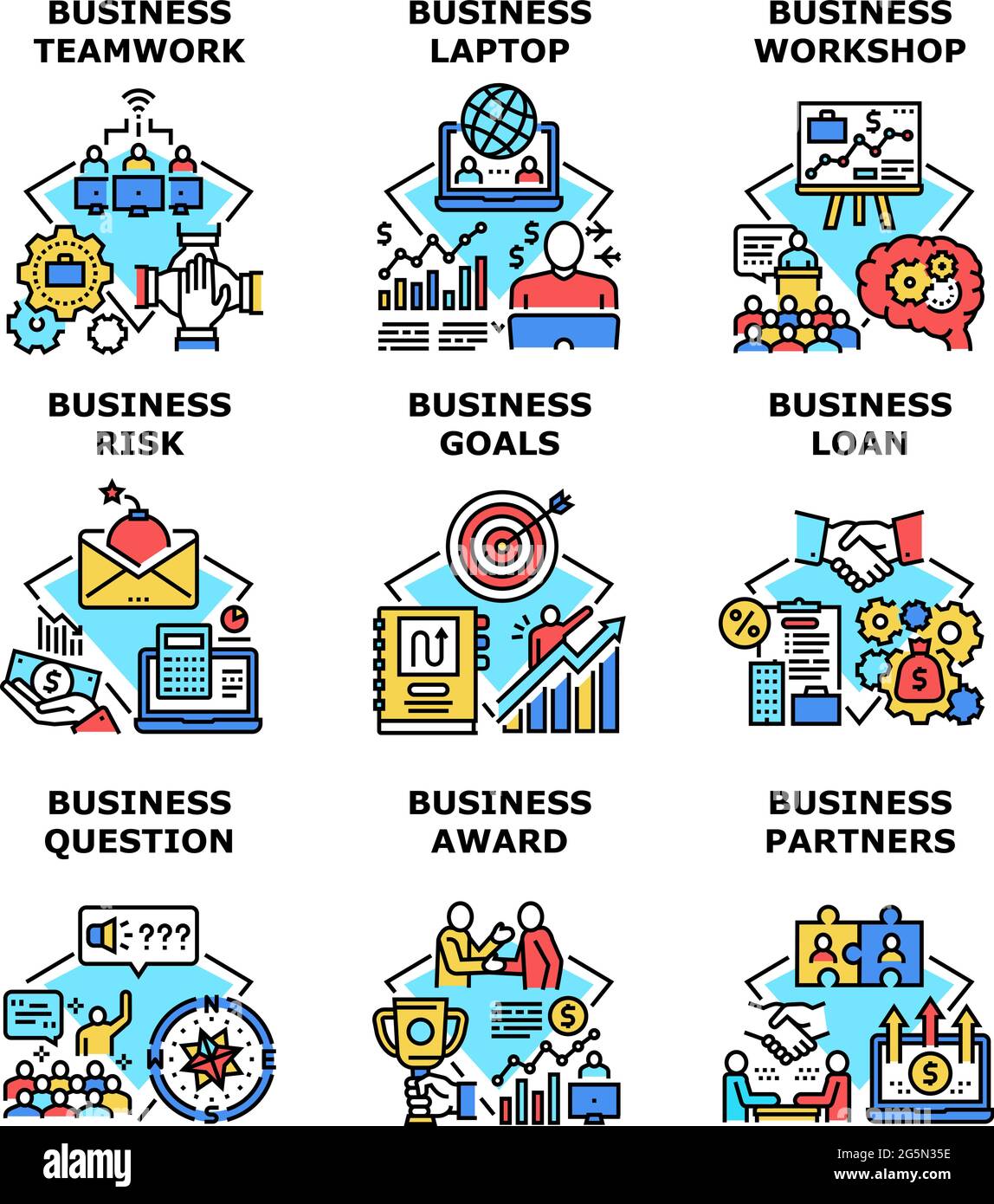 Business Goals Set Icons Vector Illustrations Stock Vector Image & Art ...