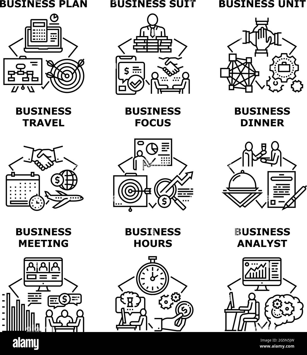 Business Planning Set Icons Vector Illustrations Stock Vector Image ...