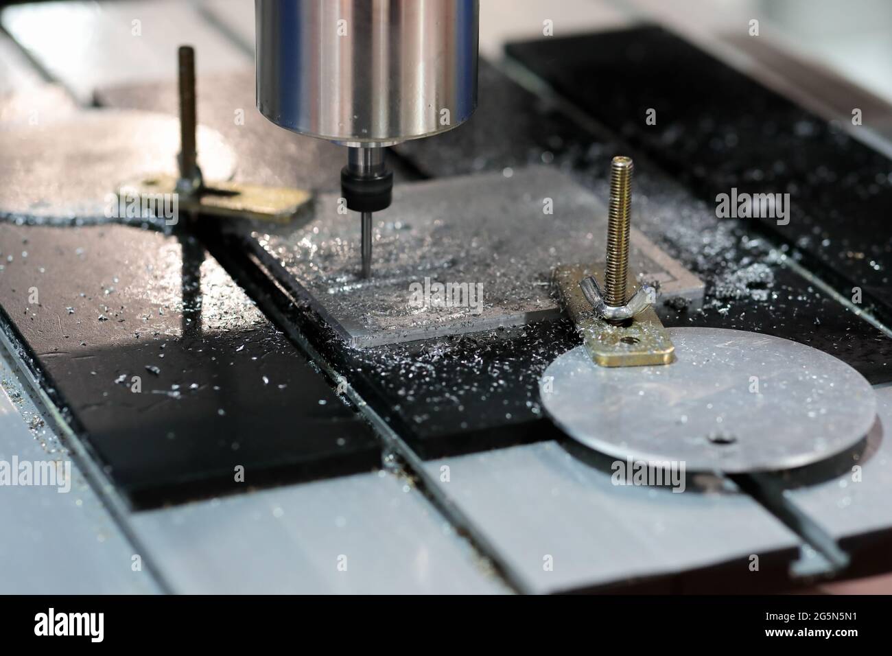 CNC desktop engraving and milling machine. Selective focus. Stock Photo