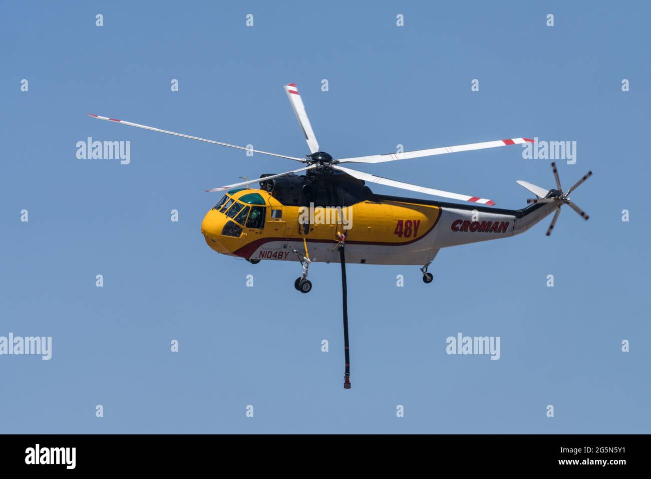 A Sikorsky S61 firefighting helicopter configured for aerial fire
