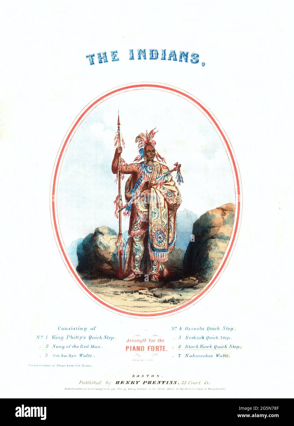 The Indians sheet music1843 Stock Photo