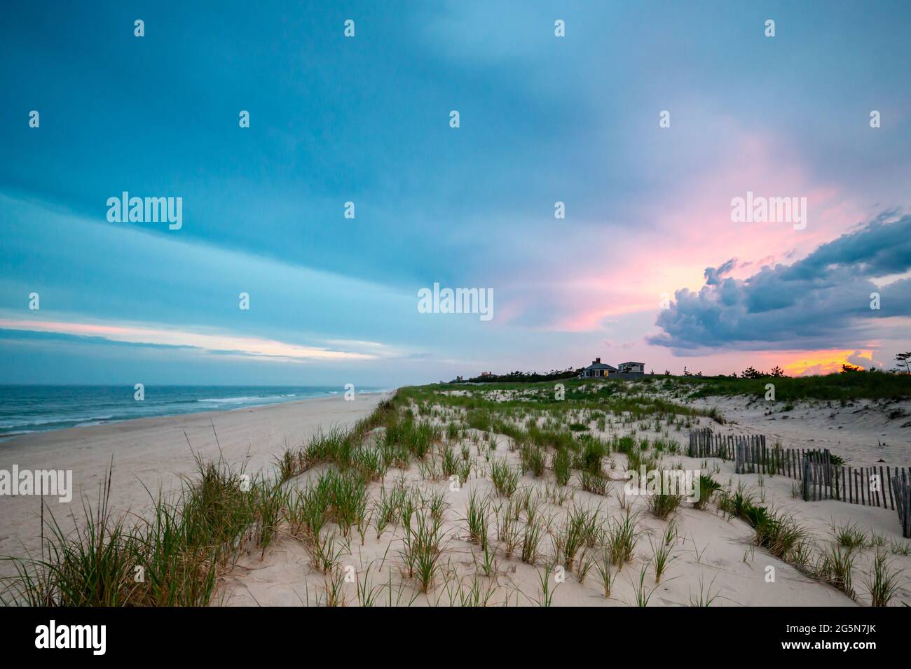 Sunset on Cooper's Beach, Southampton, NY Stock Photo