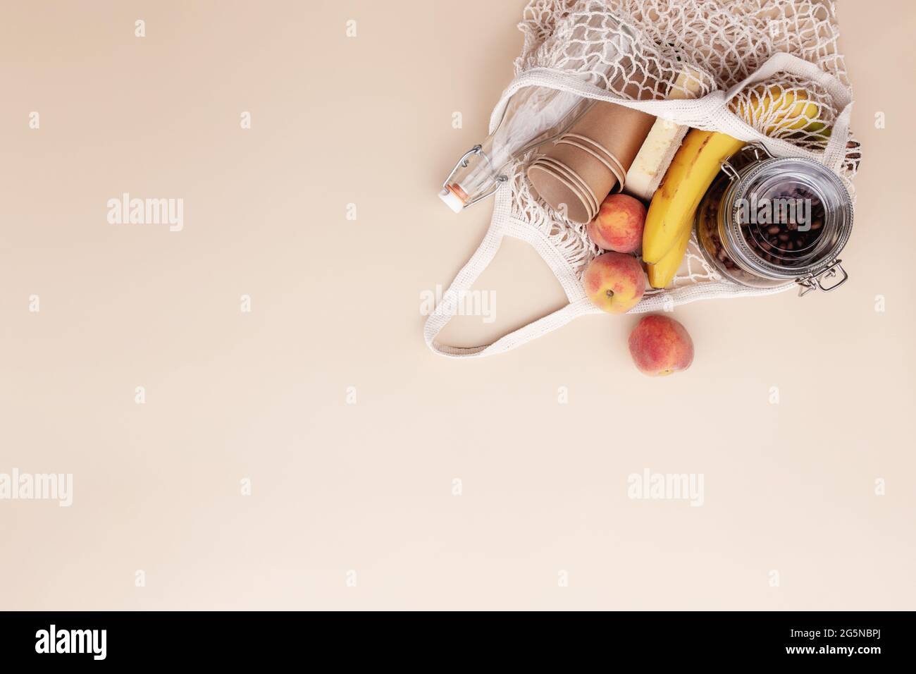 Eco friendly summer conceptual flat lay on beige background with eco ...