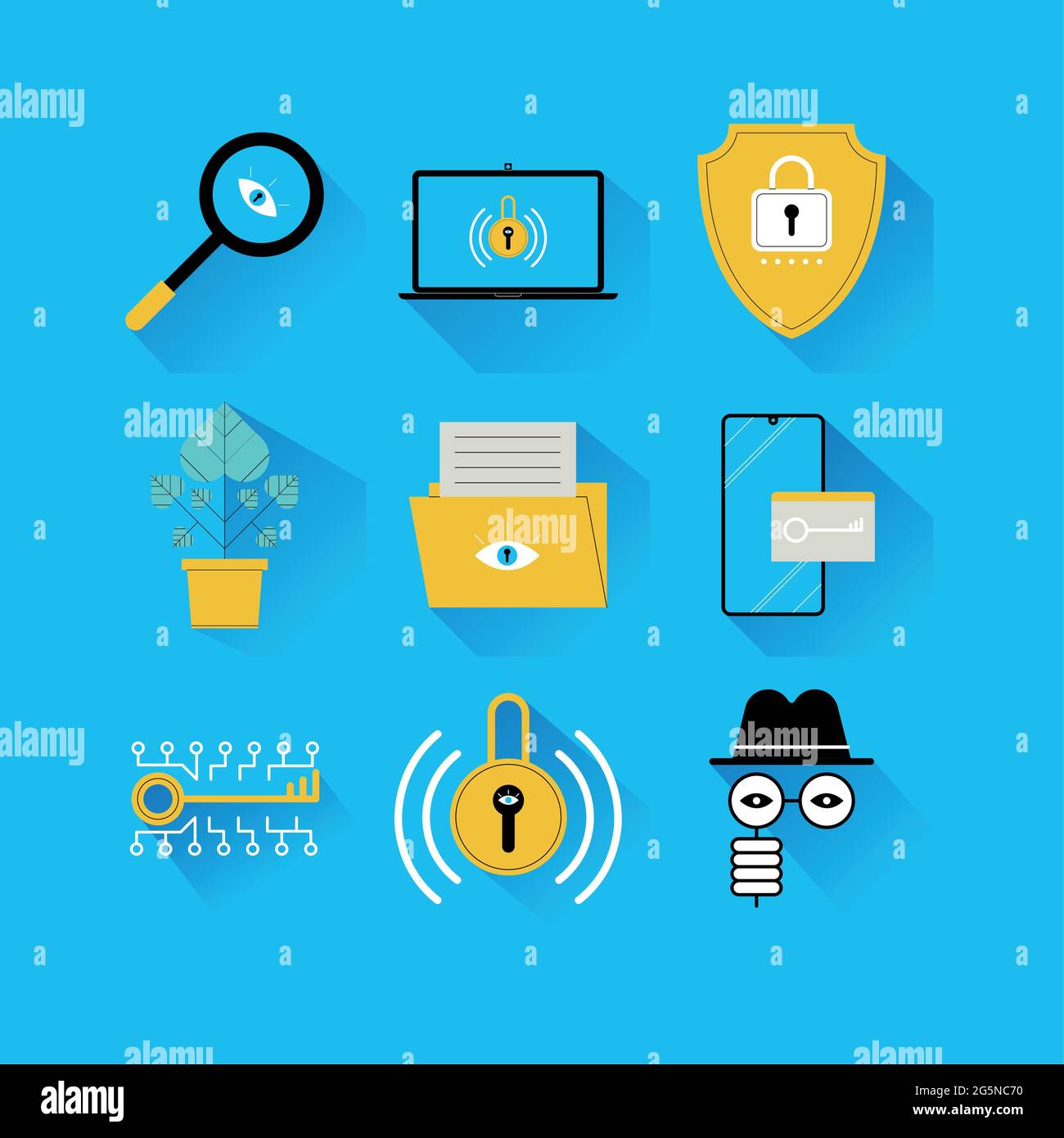 cybersecurity technology set nine icons Stock Vector