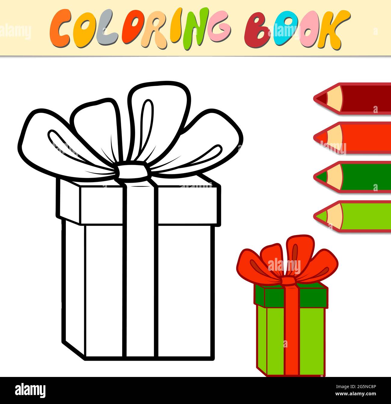 Coloring book or page for kids. Christmas Gift black and white vector ...