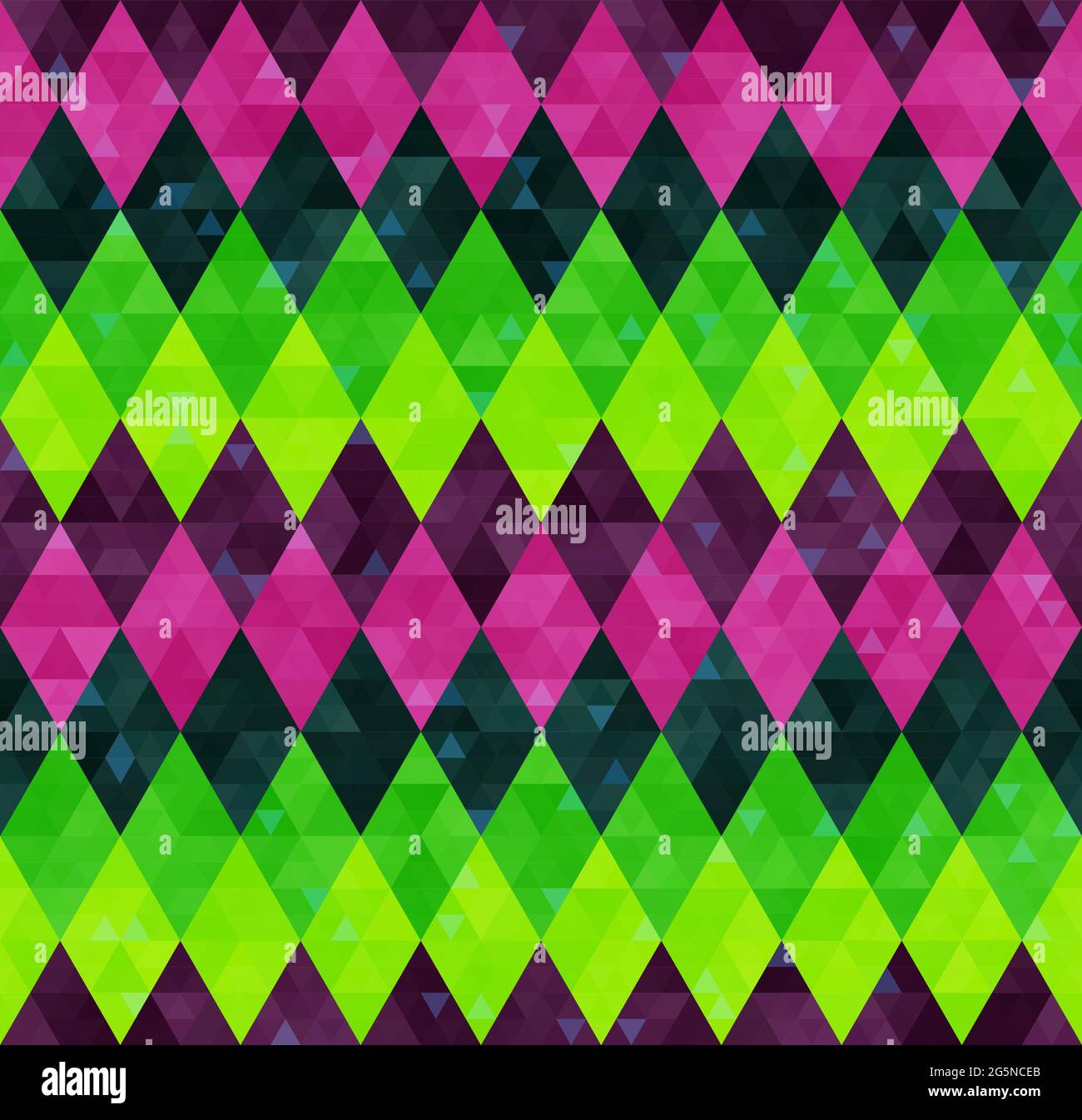 Abstract geometric seamless harlequin pattern from rows of rhombuses in green, pink and purple colors. Mardi Gras holiday poster backdrop, design, wrapping paper, cover, wallpaper, packaging. Stock Vector