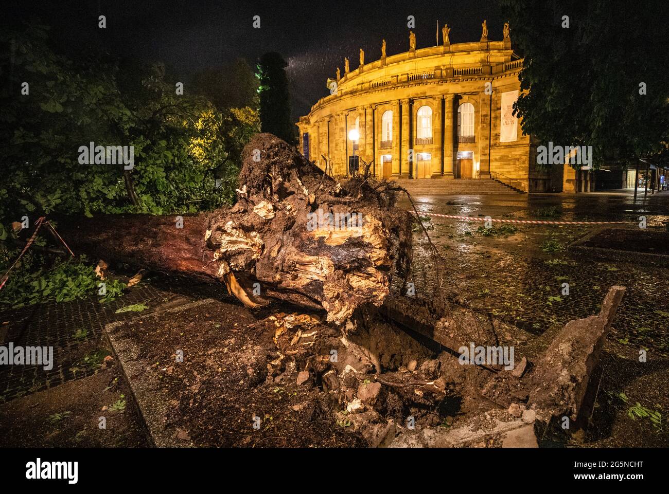 Stuttgart, Germany. 28th June, 2021. A fallen tree lies in the upper ...