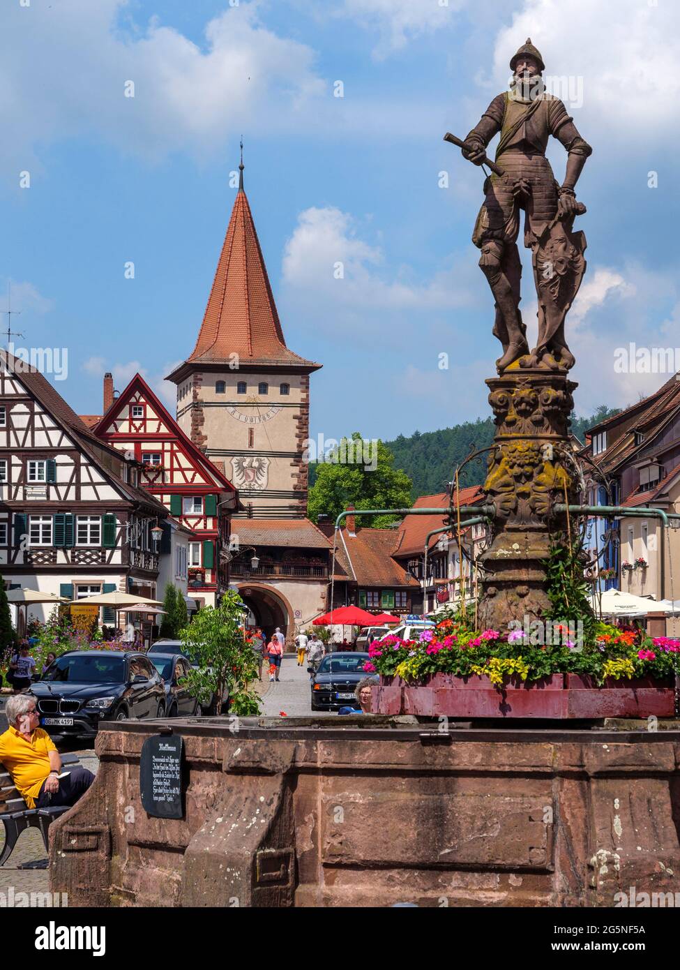 Market Place and Obertorturm, Gengenbach, Ortenaukreis, Baden-Wuerttemberg, Germany, Europe Stock Photo