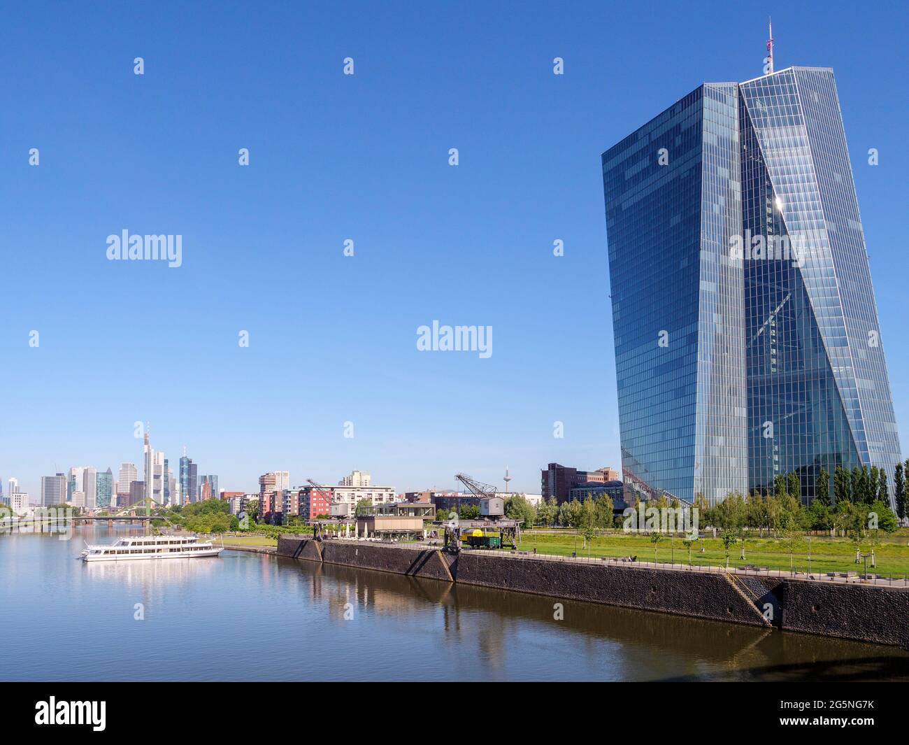 European Central Bank - ECB, river Main, Frankfurt, Hesse, Germany, Europe Stock Photo