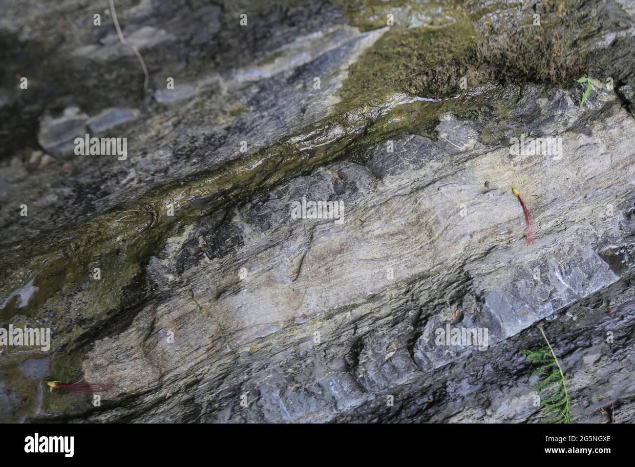 River and water falls runs on sediment rocks at West Java Indonesia ...