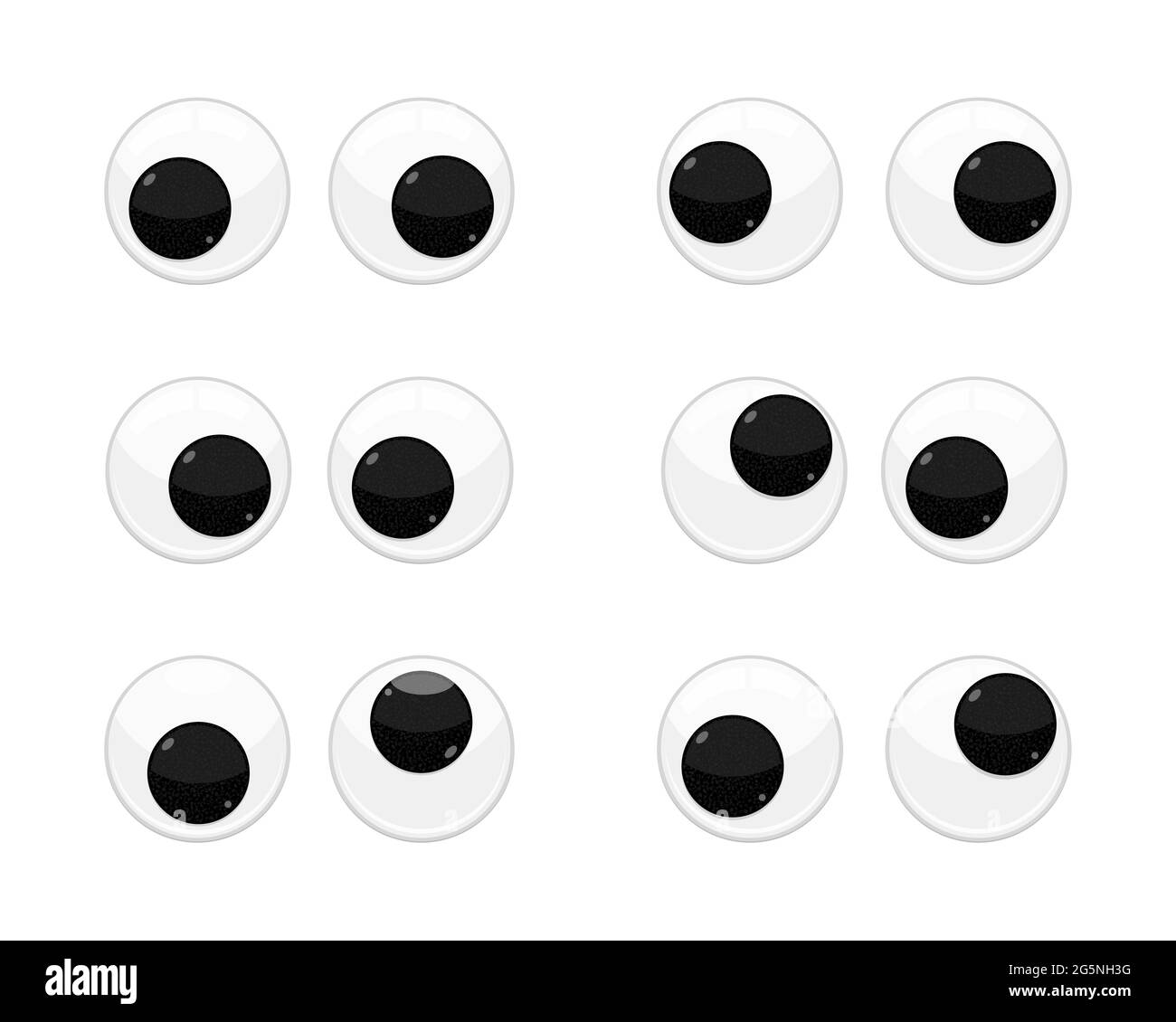 Plastic toy safety wobbly eyes flat style design vector illustration set isolated on white background. Stock Vector