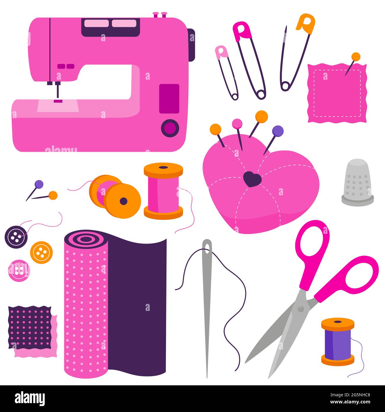 Sewing tools equipment and tailor needlework accessories. Illustration set Stock Photo