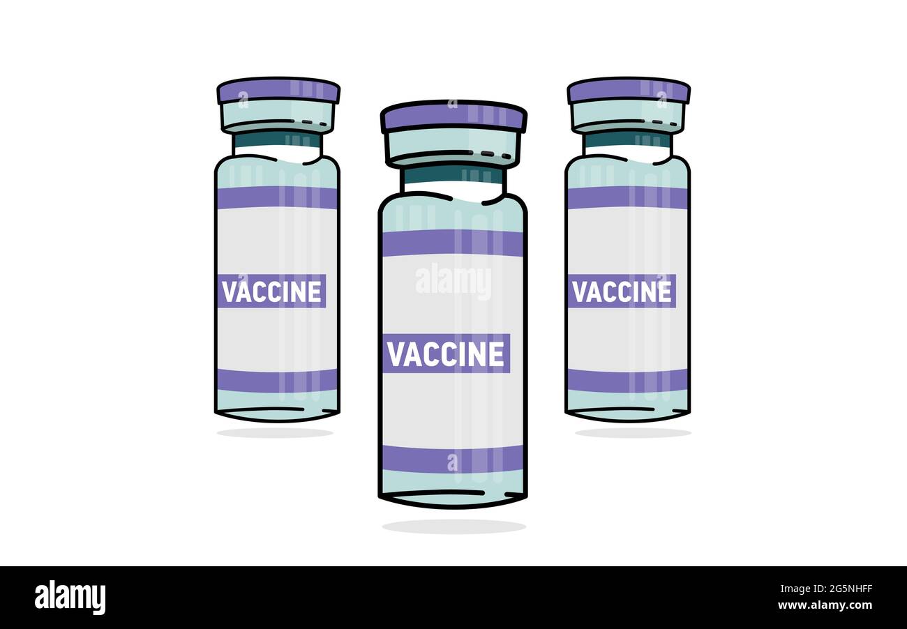 Covid 19 vaccine bottle, set of illustrations about pandemic, coronavirus infection vaccination. Background, web page cover, banner Stock Photo