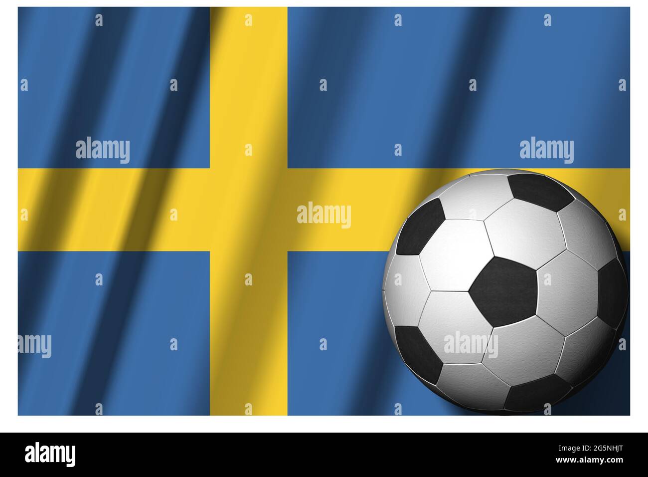 Sweden. National flag with soccer ball in the foreground. Sport football - 3D Illustration Stock Photo