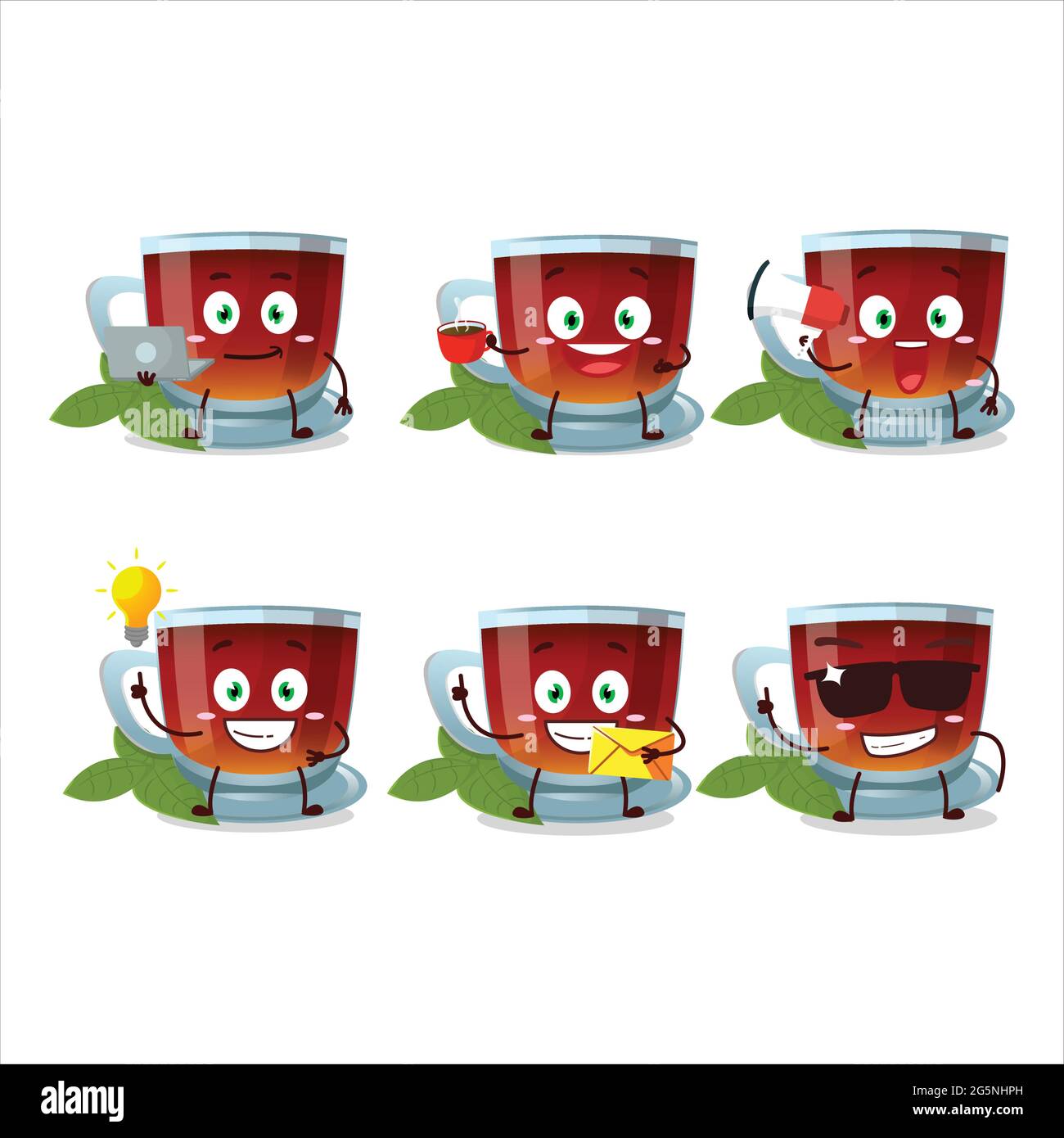 Mint tea cartoon character with various types of business emoticons