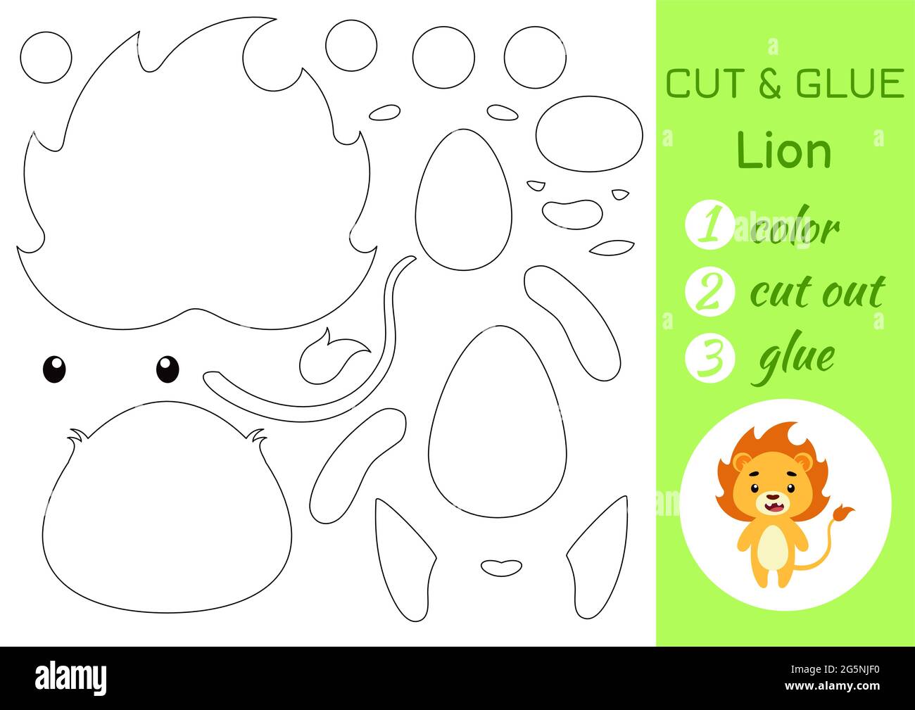 color-cut-and-glue-paper-little-lion-cut-and-paste-crafts-activity-page-educational-game-for-preschool-children-diy-worksheet-kids-logic-game-pu-stock-vector-image-art-alamy