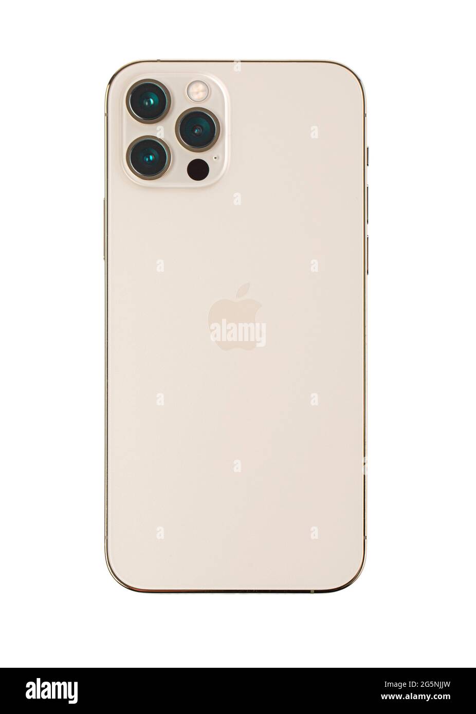 Chisinau, Moldova - May 11, 2021: New iPhone 12 pro  Gold color by Apple Inc.  back side iphone isolated on white Stock Photo