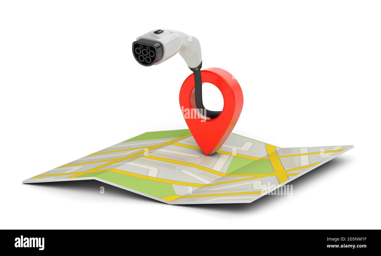 Map of directions to the charging station for electric cars. Map with