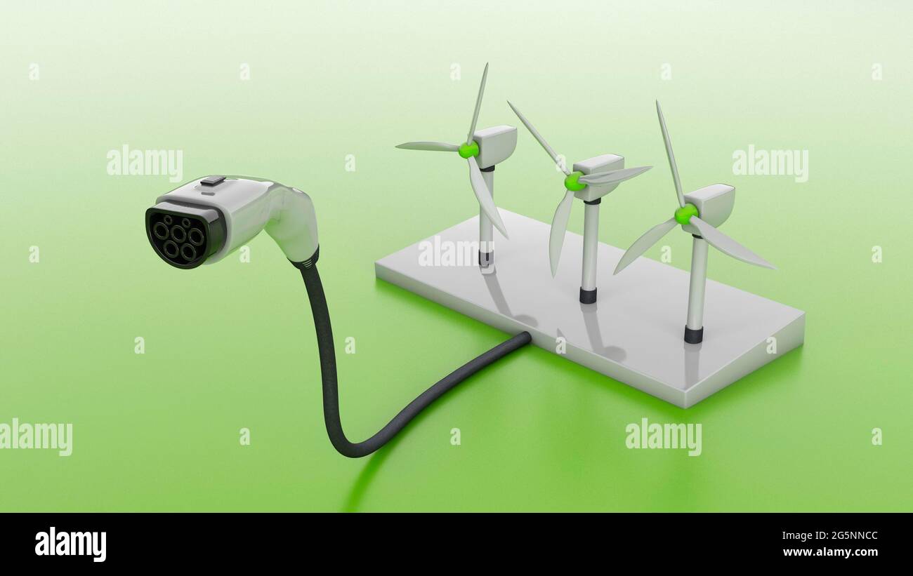Wind turbine and plug for charging electric cars. Wind energy for